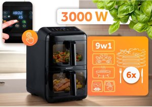 Frytkownica beztłuszczowa Berdsen Frytkownica beztłuszczowa dwukomorowa pionowa 11.6 l Air fryer frytownica Berdsen 3000W BD-663 2