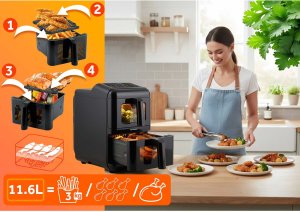 Frytkownica beztłuszczowa Berdsen Frytkownica beztłuszczowa dwukomorowa pionowa 11.6 l Air fryer frytownica Berdsen 3000W BD-663 3