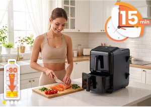 Frytkownica beztłuszczowa Berdsen Frytkownica beztłuszczowa dwukomorowa pionowa 11.6 l Air fryer frytownica Berdsen 3000W BD-663 5