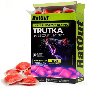 NO PEST Trutka Trucizna Środek Gryzoniobójczy na Szczury Myszy Gryzonie Fluorescencyjna Pasta Czerwona Brodifakum Święcąca UV 150g 2