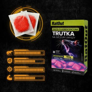 NO PEST Trutka Trucizna Środek Gryzoniobójczy na Szczury Myszy Gryzonie Fluorescencyjna Pasta Czerwona Brodifakum Święcąca UV 150g 3