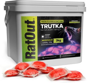 NO PEST Trutka Trucizna Środek Gryzoniobójczy na Szczury Myszy Gryzonie Fluorescencyjna Pasta Czerwona Brodifakum Święcąca UV 3kg 2