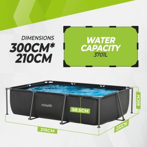 Virtufit VIRTUFIT PROSTOKĄTNY BASEN 300 x 210 CM Z POMPĄ FILTRUJĄCĄ ANTRACYTOWY 10