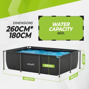 Virtufit VIRTUFIT PROSTOKĄTNY BASEN 260 x 180 CM Z POMPĄ FILTRUJĄCĄ ANTRACYTOWY 10
