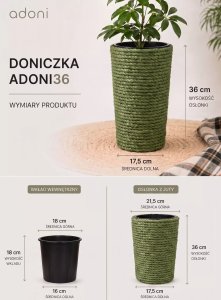 Adoni Doniczka jutowa zielona z wkładem 22x36 cm - ręcznie robiona (adoni-grn-36) 6