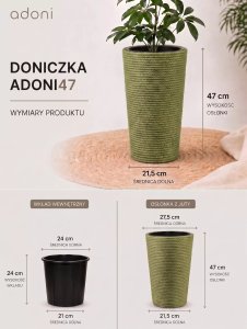 Adoni Doniczka jutowa zielona z wkładem 28x47 cm - ręcznie robiona (adoni-grn-47) 6
