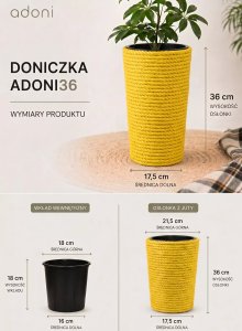 Adoni Doniczka jutowa żółta z wkładem 22x36 cm - ręcznie robiona (adoni-yel-36) 6