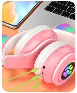 Słuchawki Protect Słuchawki Kocie Uszy Bluetooth Różowe Z Mikrofonem Bezprzewodowe Dla Dzieci 3