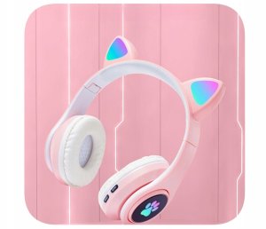 Słuchawki Protect Słuchawki Kocie Uszy Bluetooth Różowe Z Mikrofonem Bezprzewodowe Dla Dzieci 6