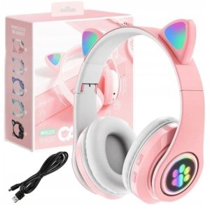 Słuchawki Protect Słuchawki Kocie Uszy Bluetooth Różowe Z Mikrofonem Bezprzewodowe Dla Dzieci 7