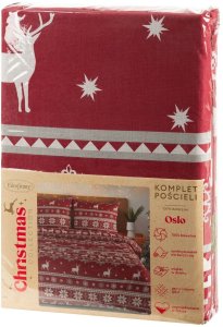Detexpol  świąteczna 140x200 bawełna OSLO renifery czerwona norweska 3