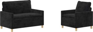 vidaXL Sof 2 pcs Czarny Poliester 2