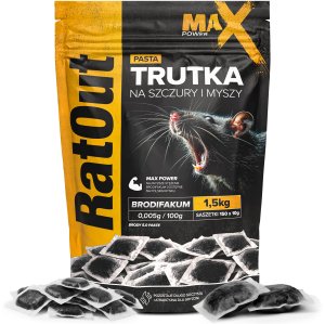 RatOut Trutka Trucizna Środek Gryzoniobójczy na Szczury Myszy Gryzonie Brodifakum Pasta Czarna Max Power 1,5kg 2