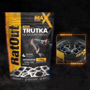 RatOut Trutka Trucizna Środek Gryzoniobójczy na Szczury Myszy Gryzonie Brodifakum Pasta Czarna Max Power 1,5kg 3