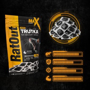 RatOut Trutka Trucizna Środek Gryzoniobójczy na Szczury Myszy Gryzonie Brodifakum Pasta Czarna Max Power 1,5kg 4
