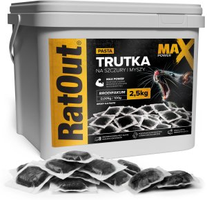 RatOut Trutka Trucizna Środek Gryzoniobójczy na Szczury Myszy Gryzonie Brodifakum Pasta Czarna Max Power 2,5kg 2