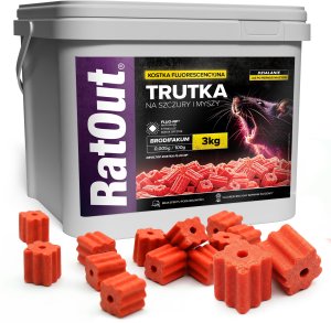 RatOut Trutka Trucizna Środek Gryzoniobójczy na Szczury Myszy Gryzonie Fluorescencyjna Kostka Czerwona Brodifakum Święcąca UV 3kg 2