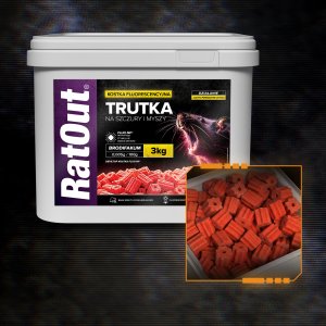 RatOut Trutka Trucizna Środek Gryzoniobójczy na Szczury Myszy Gryzonie Fluorescencyjna Kostka Czerwona Brodifakum Święcąca UV 3kg 4