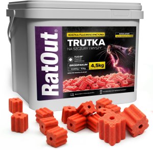 RatOut Trutka Trucizna Środek Gryzoniobójczy na Szczury Myszy Gryzonie Fluorescencyjna Kostka Czerwona Brodifakum Święcąca UV 4,5kg 2