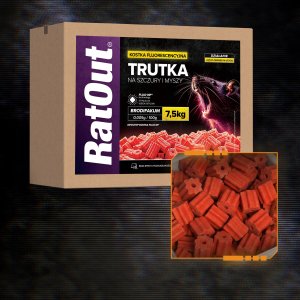RatOut Trutka Trucizna Środek Gryzoniobójczy na Szczury Myszy Gryzonie Fluorescencyjna Kostka Czerwona Brodifakum Święcąca UV 7,5kg 4
