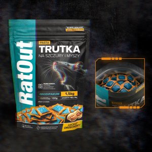 RatOut Trutka Trucizna Środek Gryzoniobójczy na Szczury Myszy Gryzonie Pasta Orzechowa Niebieska Brodifakum 1,5kg 3