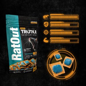 RatOut Trutka Trucizna Środek Gryzoniobójczy na Szczury Myszy Gryzonie Pasta Orzechowa Niebieska Brodifakum 1,5kg 4