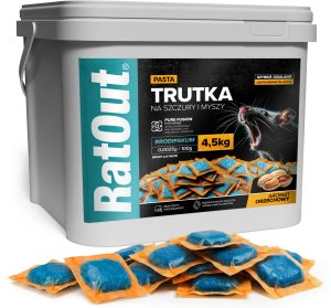 RatOut Trutka Trucizna Środek Gryzoniobójczy na Szczury Myszy Gryzonie Pasta Orzechowa Niebieska Brodifakum 4,5kg 2