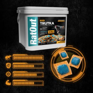 RatOut Trutka Trucizna Środek Gryzoniobójczy na Szczury Myszy Gryzonie Pasta Orzechowa Niebieska Brodifakum 4,5kg 3