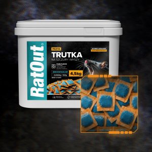 RatOut Trutka Trucizna Środek Gryzoniobójczy na Szczury Myszy Gryzonie Pasta Orzechowa Niebieska Brodifakum 4,5kg 4