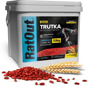 RatOut Trutka Trucizna Środek Gryzoniobójczy na Szczury Myszy Gryzonie Zbożowa Zatrute Ziarno Czerwone Brodifakum 7,5kg 2