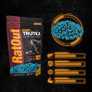 RatOut Trutka Trucizna Środek Gryzoniobójczy na Szczury Myszy Gryzonie Granulat Pellet Niebieski Brodifakum 1,5kg 4