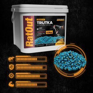 RatOut Trutka Trucizna Środek Gryzoniobójczy na Szczury Myszy Gryzonie Granulat Pellet Niebieski Brodifakum 2,5kg 3