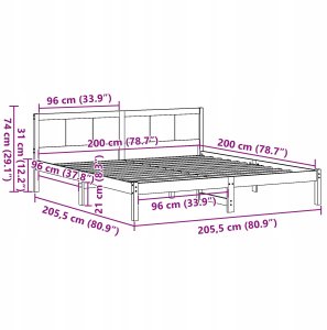 vidaXL Ramka łóżka Brązowy 200 x 200 cm Lite drewno sosnowe (872176) 6