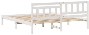 vidaXL Ramka łóżka Z zagłówkiem Biały 200 x 200 cm Lite drewno sosnowe (872219) 4