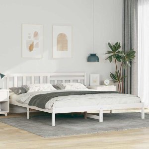 vidaXL Ramka łóżka Z zagłówkiem Biały 200 x 200 cm Lite drewno sosnowe (872219) 6