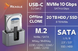 Stacja dokująca Reagle Stacja dokująca DYSKU SSD HDD SATA 2,5" 3,5" NVME M.2 USB ADAPTER KLONUJĄCY 3