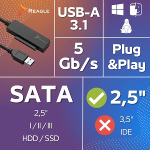 Stacja dokująca Qoltec Adapter SATA USB SSD HDD 2,5" 2w1 USB-C 3.1 5Gb/s REAGLE PRZEJŚCIÓWKA DO DYSKU KABEL NA DYSK 3