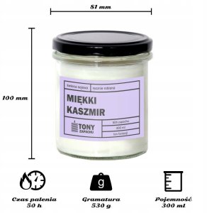 Cup&You Naturalna ręcznie robiona świeca sojowa zapachowa w szkle MIĘKKI KASZMIR 50h palenia 300ml - prezent upominek dla kobiety mamy dziewczyny żony babci niej 3