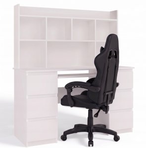 Biurko 4HouseDesign KUBA Z NADSTAWKĄ Białe + Fotel Czarny Remus Zestaw 6 Szuflad 3