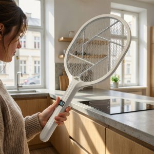 NO PEST Elektryczna Łapka Packa Lampa Owadobójcza UV Led 2w1 na Komary Muchy Muszki Osy Paletka Rażąca Prądem 3000V 12