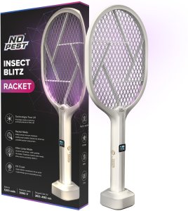 NO PEST Elektryczna Łapka Packa Lampa Owadobójcza UV Led 2w1 na Komary Muchy Muszki Osy Paletka Rażąca Prądem 3000V 5