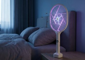 NO PEST Elektryczna Łapka Packa Lampa Owadobójcza UV Led 2w1 na Komary Muchy Muszki Osy Paletka Rażąca Prądem 3000V 9