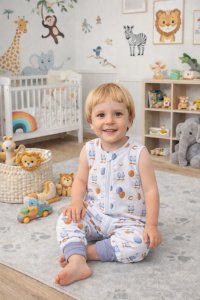 PULP BAMBOO Śpiworek bawełniany  ze skarpetkami , letni 0,5 TOG do 2.5 lat - KACZOREK 6