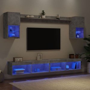 vidaXL VidaXL 6-częściowy zestaw mebli TV z LED, szarość betonu 6