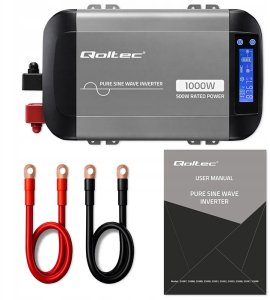 Przetwornica Qoltec Przetwornica napięcia Pure Sine Wave | 12V na 230V | 500/1000W | LCD | USB | USB-C | Kompatibilność z LiFePo4 GEL AGM 2