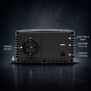Przetwornica Qoltec Przetwornica napięcia Pure Sine Wave | 12V na 230V | 500/1000W | LCD | USB | USB-C | Kompatibilność z LiFePo4 GEL AGM 3
