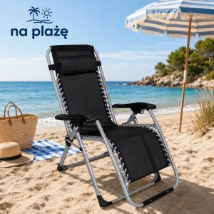 Lean Leżak ogrodowy plażowy składany ze stolikiem zagłówek stalowy antarcyt (29245) 6