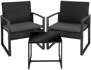 LeanToys Zestaw Meble Ogrodowe Rattan Dwa Krzesła Stolik Na Taras Balkon Czarne 2