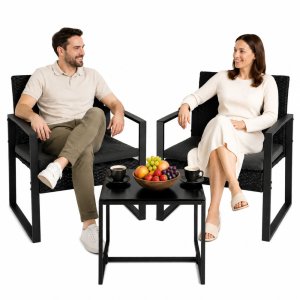 LeanToys Zestaw Meble Ogrodowe Rattan Dwa Krzesła Stolik Na Taras Balkon Czarne 3