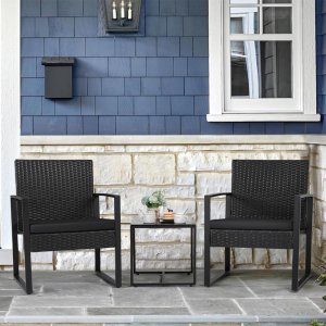 LeanToys Zestaw Meble Ogrodowe Rattan Dwa Krzesła Stolik Na Taras Balkon Czarne 10